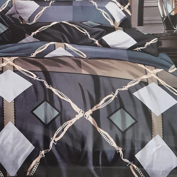 Bed Sheet Printed Grey Black Mix Design - 3 PCS Set Discount